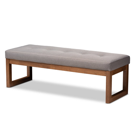 Baxton Studio Caramay Modern and Contemporary Grey Fabric Upholstered Walnut Brown Finished Wood Bench | Benches | Modishstore