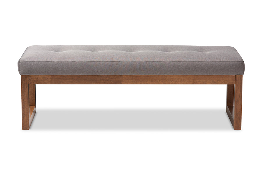 Baxton Studio Caramay Modern and Contemporary Grey Fabric Upholstered Walnut Brown Finished Wood Bench | Benches | Modishstore - 6