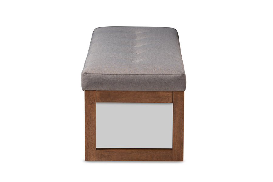 Baxton Studio Caramay Modern and Contemporary Grey Fabric Upholstered Walnut Brown Finished Wood Bench | Benches | Modishstore - 5