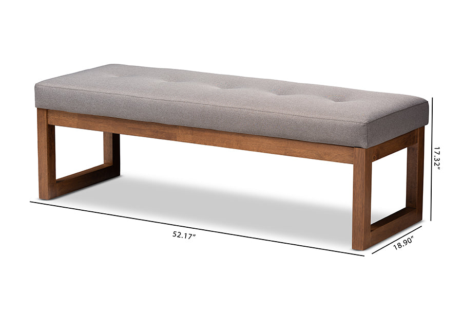 Baxton Studio Caramay Modern and Contemporary Grey Fabric Upholstered Walnut Brown Finished Wood Bench | Benches | Modishstore - 7