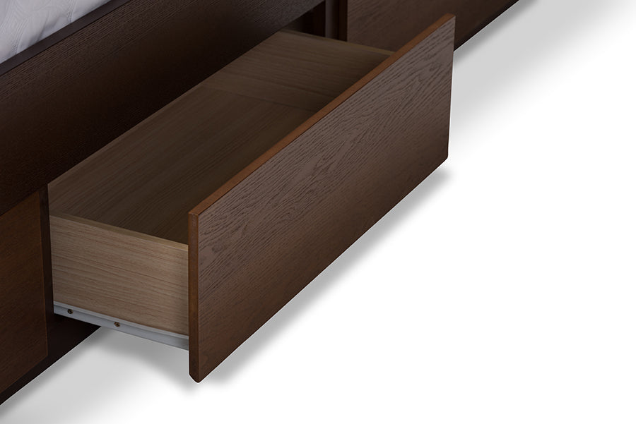 baxton studio macey modern and contemporary dark grey fabric upholstered walnut finished king size storage platform bed | Modish Furniture Store-8