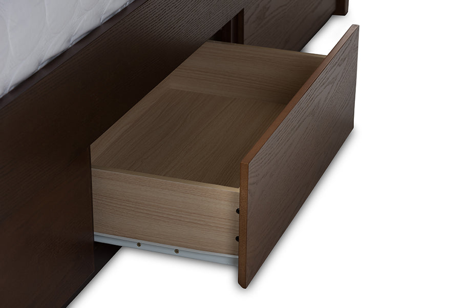 baxton studio brannigan modern and contemporary dark grey fabric upholstered walnut finished king size storage platform bed | Modish Furniture Store-7