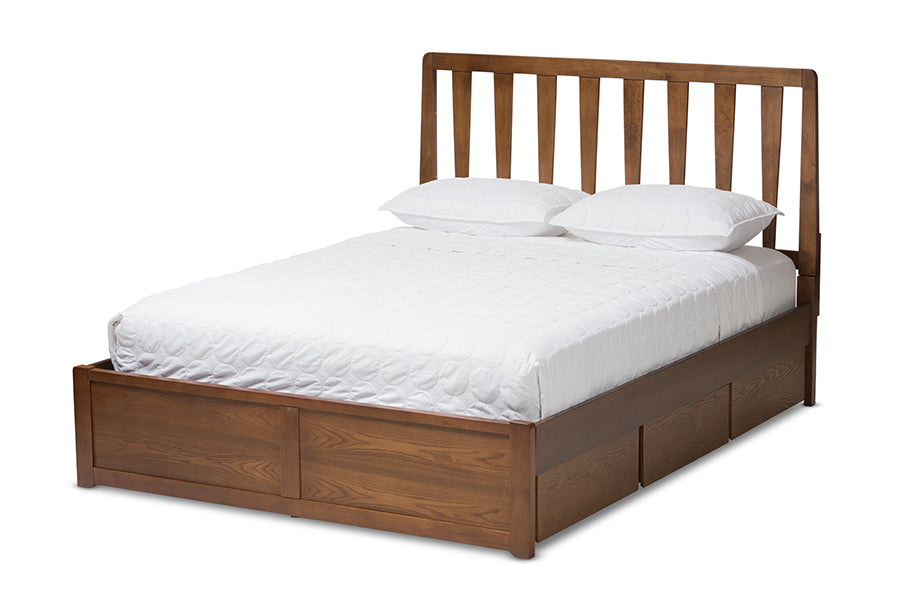 baxton studio brannigan modern and contemporary dark grey fabric upholstered walnut finished king size storage platform bed | Modish Furniture Store-13
