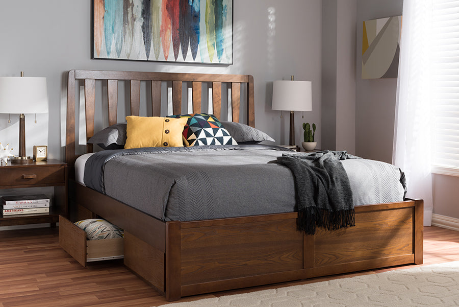baxton studio brannigan modern and contemporary dark grey fabric upholstered walnut finished king size storage platform bed | Modish Furniture Store-21