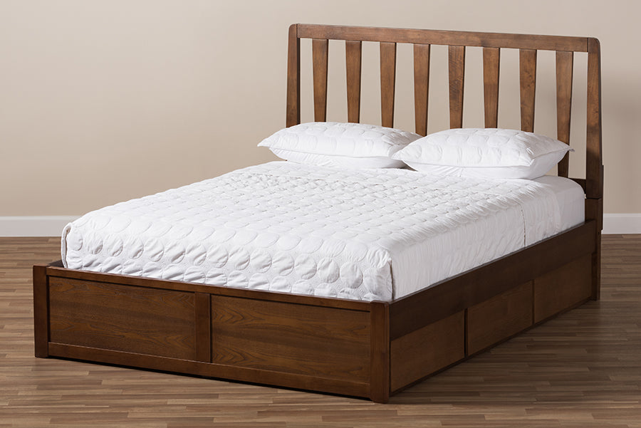 baxton studio brannigan modern and contemporary dark grey fabric upholstered walnut finished king size storage platform bed | Modish Furniture Store-22