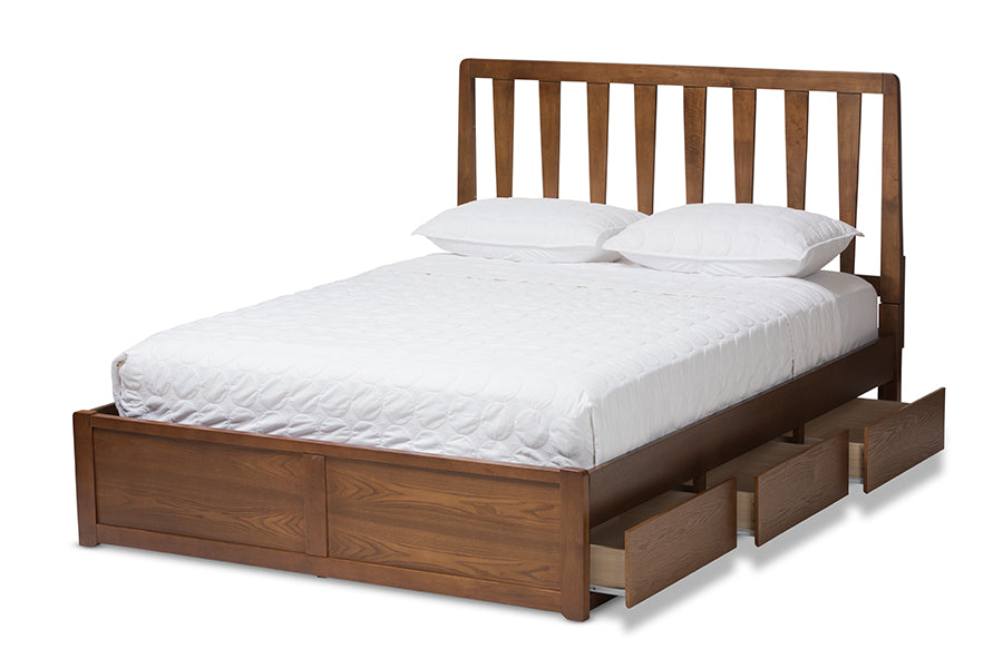 baxton studio brannigan modern and contemporary dark grey fabric upholstered walnut finished king size storage platform bed | Modish Furniture Store-14