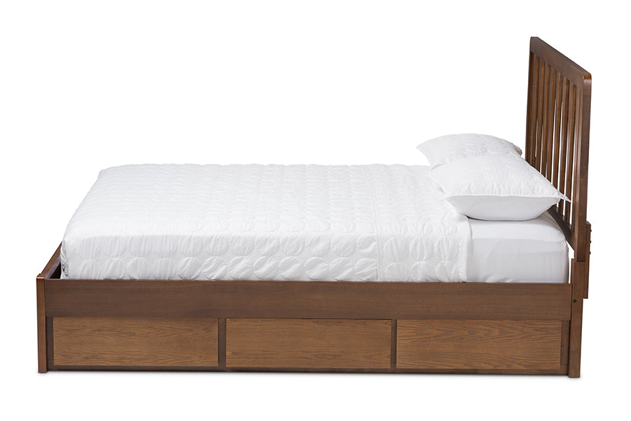 baxton studio brannigan modern and contemporary dark grey fabric upholstered walnut finished king size storage platform bed | Modish Furniture Store-15