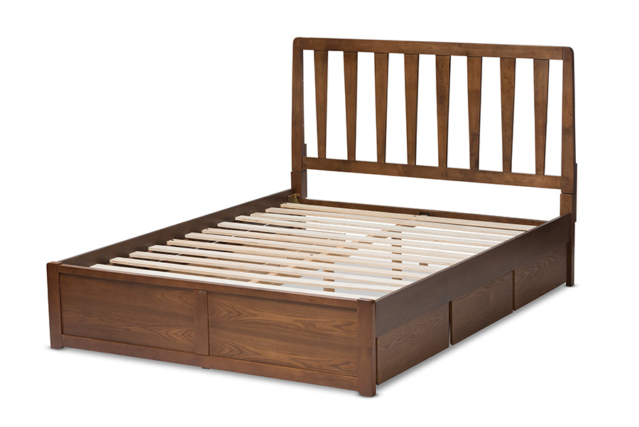 baxton studio brannigan modern and contemporary dark grey fabric upholstered walnut finished king size storage platform bed | Modish Furniture Store-16