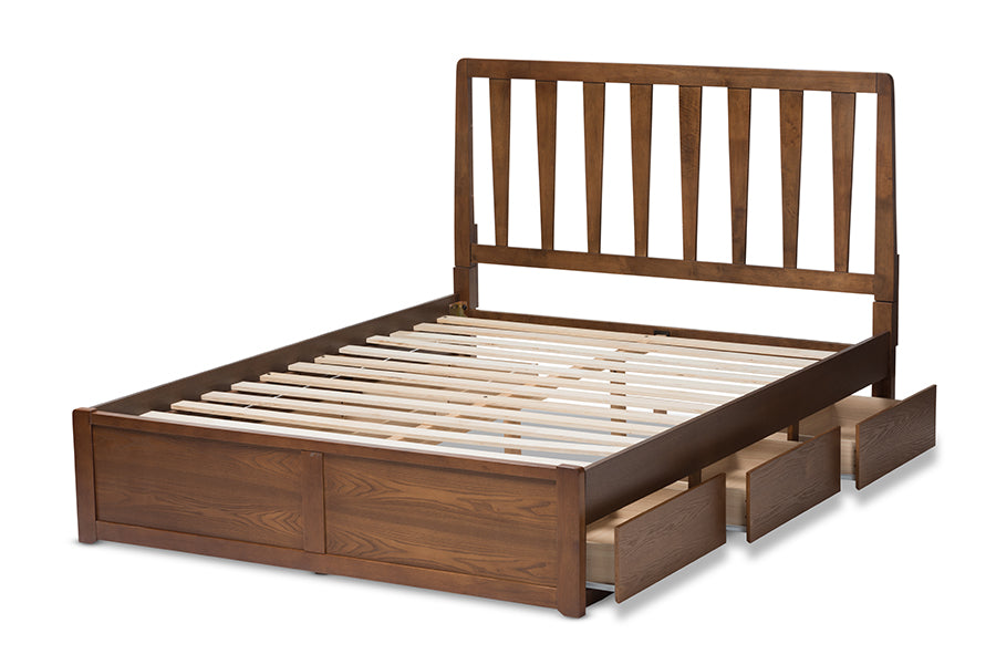 baxton studio brannigan modern and contemporary dark grey fabric upholstered walnut finished king size storage platform bed | Modish Furniture Store-17