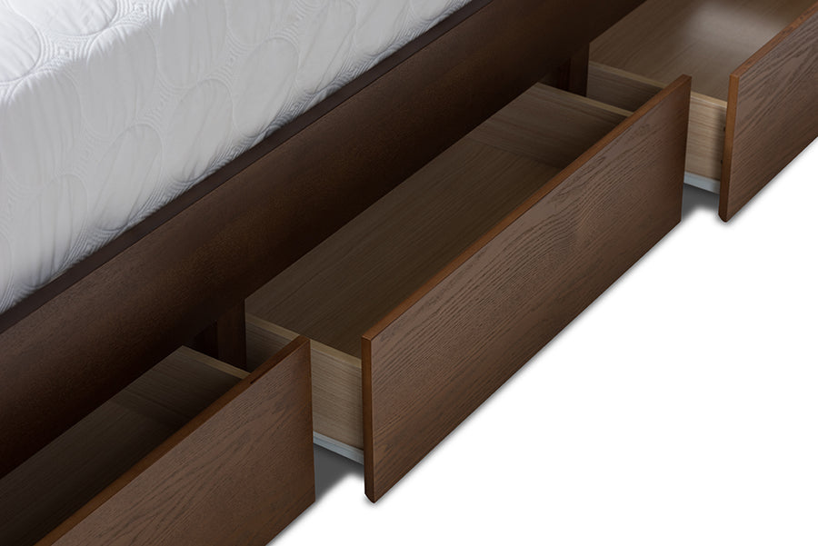baxton studio brannigan modern and contemporary dark grey fabric upholstered walnut finished king size storage platform bed | Modish Furniture Store-19