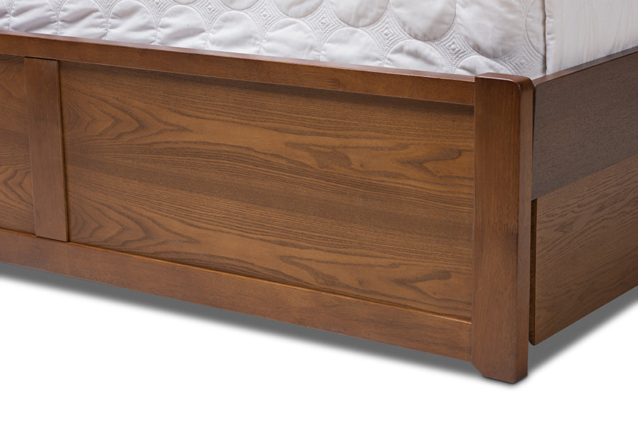 baxton studio brannigan modern and contemporary dark grey fabric upholstered walnut finished king size storage platform bed | Modish Furniture Store-20