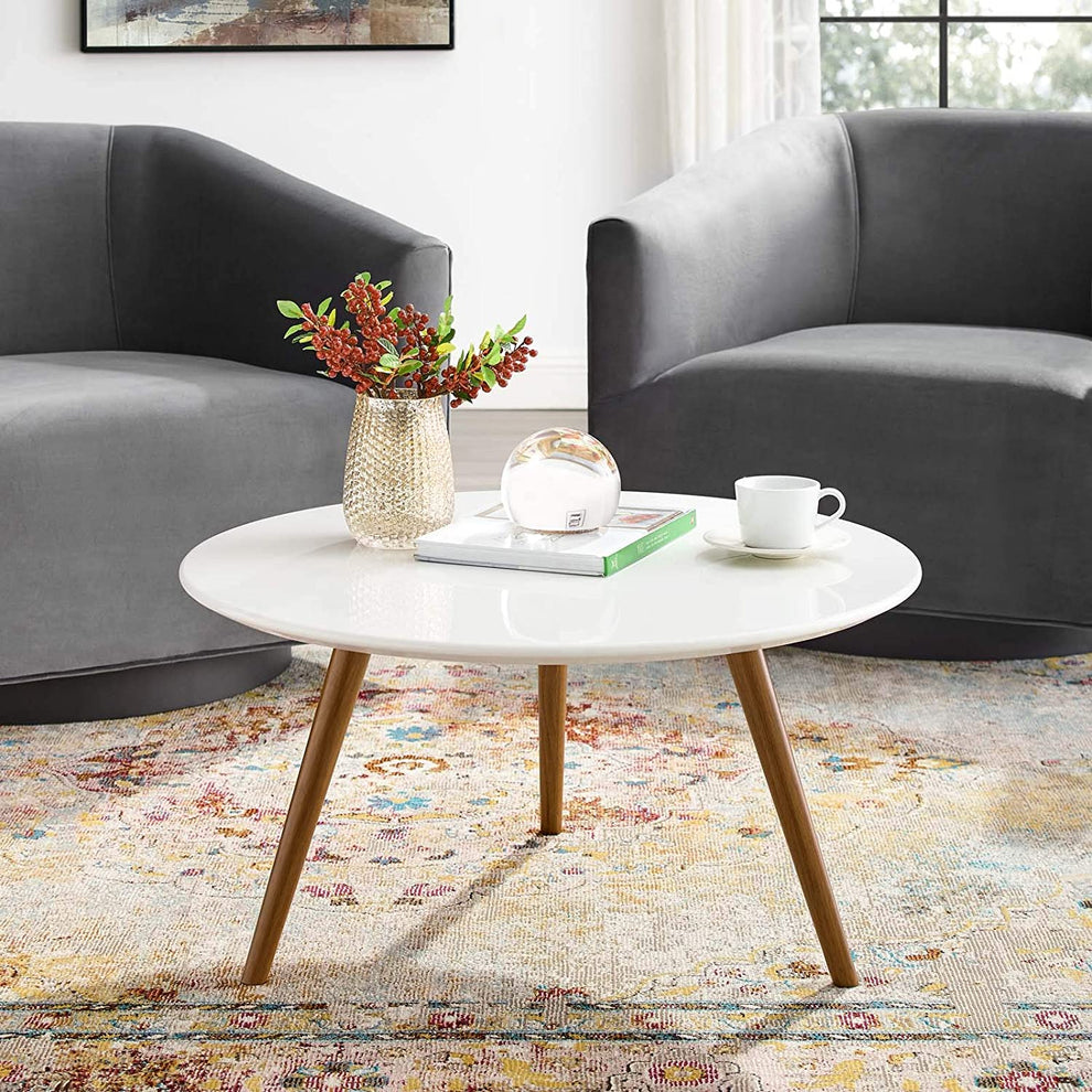 Modway Lippa 28" Round Wood Top Coffee Table with Tripod Base in Walnut White - EEI-3658 | Coffee Tables | Modishstore - 3