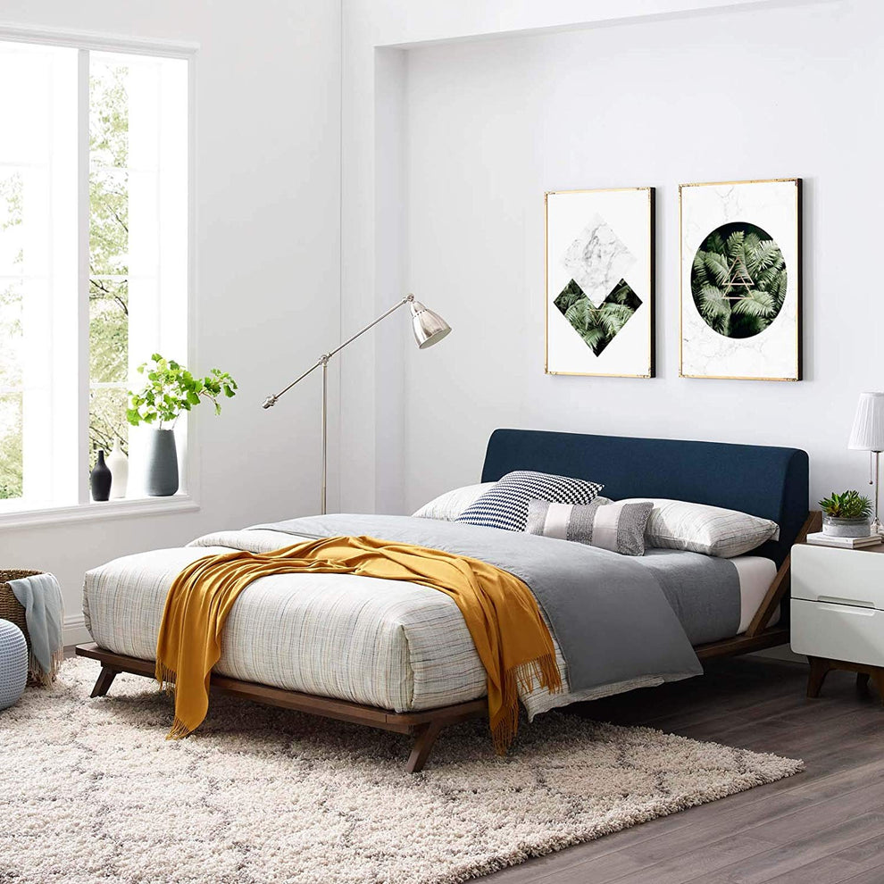Modway Luella Queen Upholstered Fabric Headboard Platform Walnut Bed Frame - MOD-6047 | Beds | Modishstore - 1