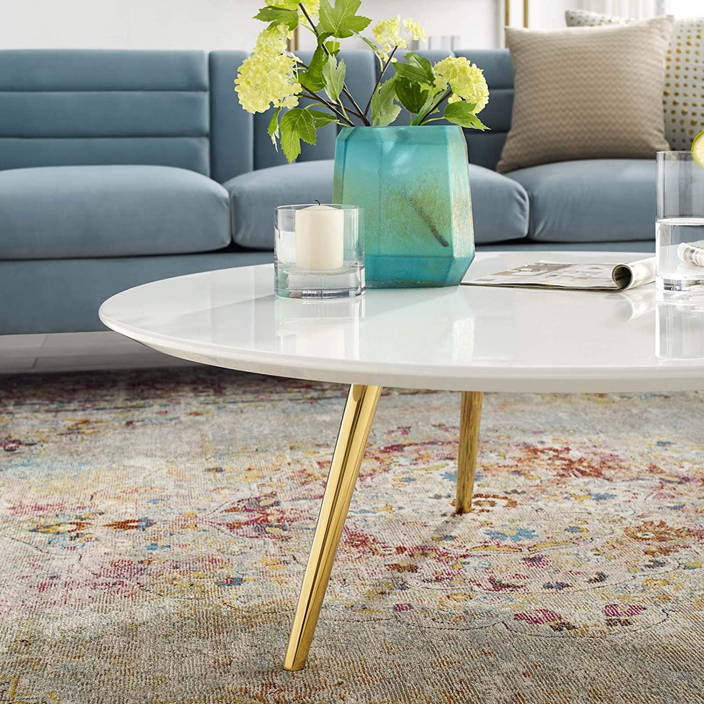 Modway Lippa 40" Round Wood Top Coffee Table with Tripod Base in Gold White - EEI-3670 | Coffee Tables | Modishstore - 3