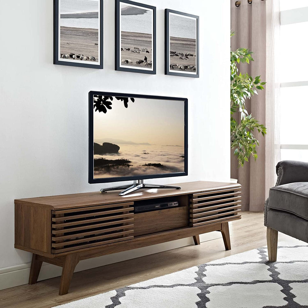 Modway Render 59 TV Stand - EEI-2541 Charcoal color with tempered clear glass  Two Adjustable Storage Shelves  Mid-Century Style 59” TV Stand | TV Stands | Modishstore - 27
