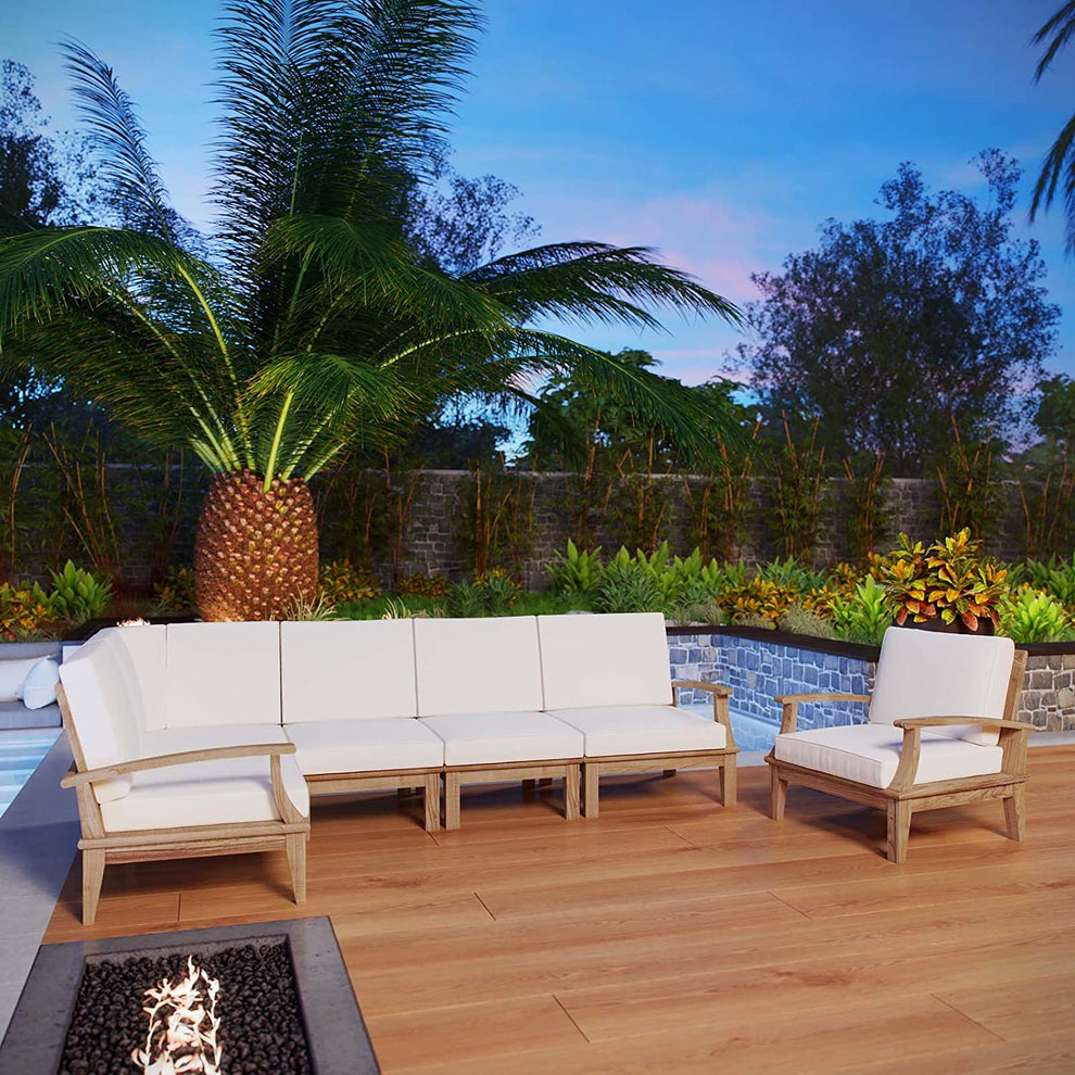 Modway Marina 6 Piece Outdoor Patio Teak Sofa Set - EEI-1816 | Outdoor Sofas, Loveseats & Sectionals | Modishstore - 1
