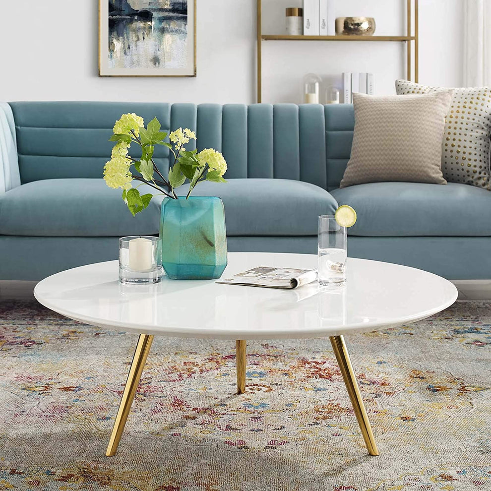 Modway Lippa 40" Round Wood Top Coffee Table with Tripod Base in Gold White - EEI-3670 | Coffee Tables | Modishstore - 2