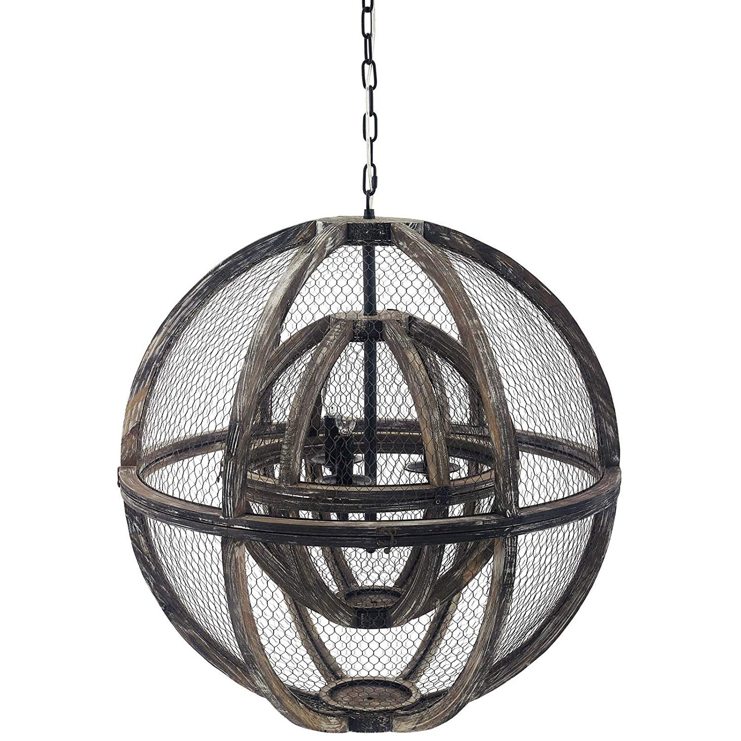Gravitate Globe Rustic Oak Wood Pendant Light Chandelier By Modway - EEI-3271 | Chandeliers | Modishstore - 3