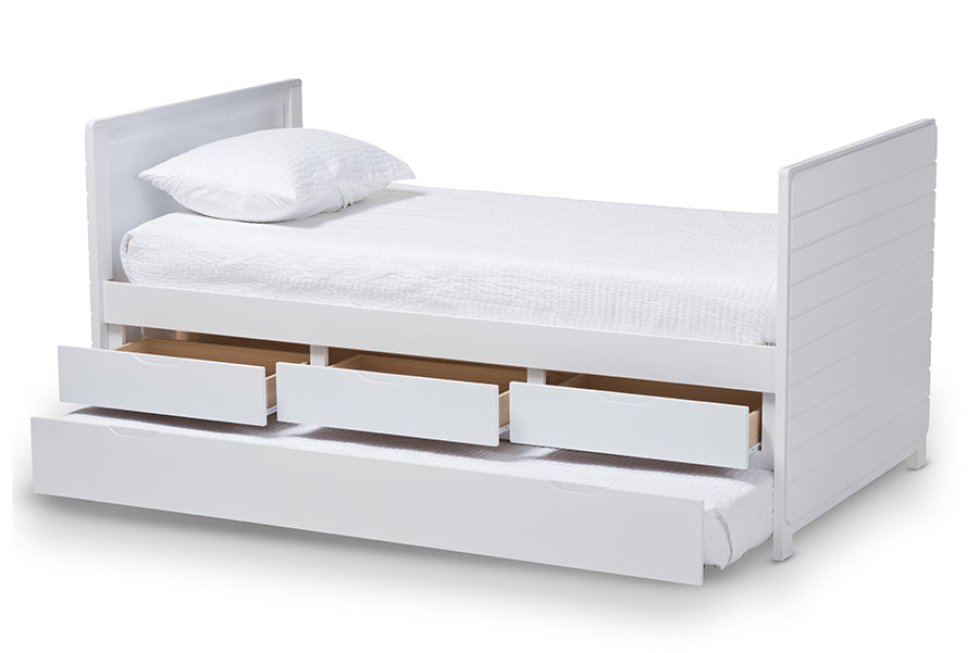 baxton studio linna modern and contemporary white finished daybed with trundle | Modish Furniture Store-3