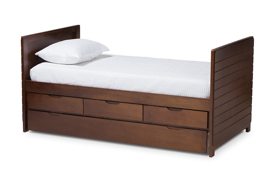 baxton studio linna modern and contemporary walnut brown finished daybed with trundle | Modish Furniture Store-2