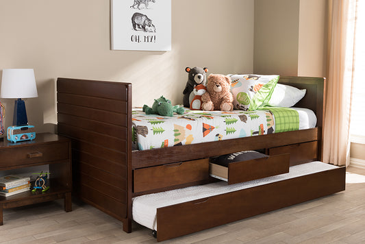 Baxton Studio Linna Modern and Contemporary Walnut Brown-Finished Daybed with Trundle | Modishstore | Daybeds