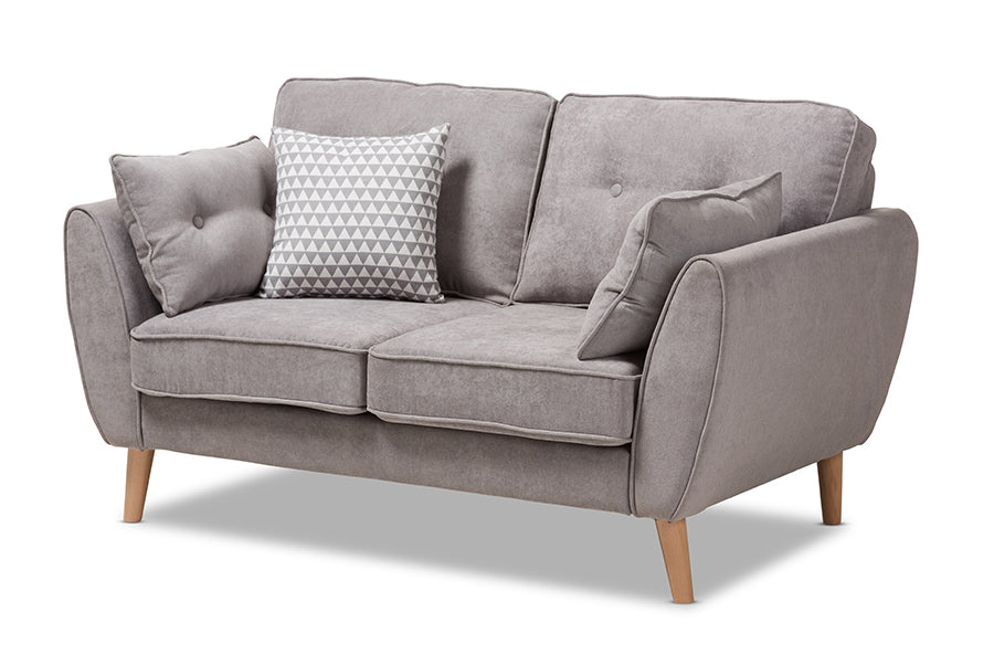 baxton studio miranda mid century modern light grey fabric upholstered loveseat | Modish Furniture Store-2