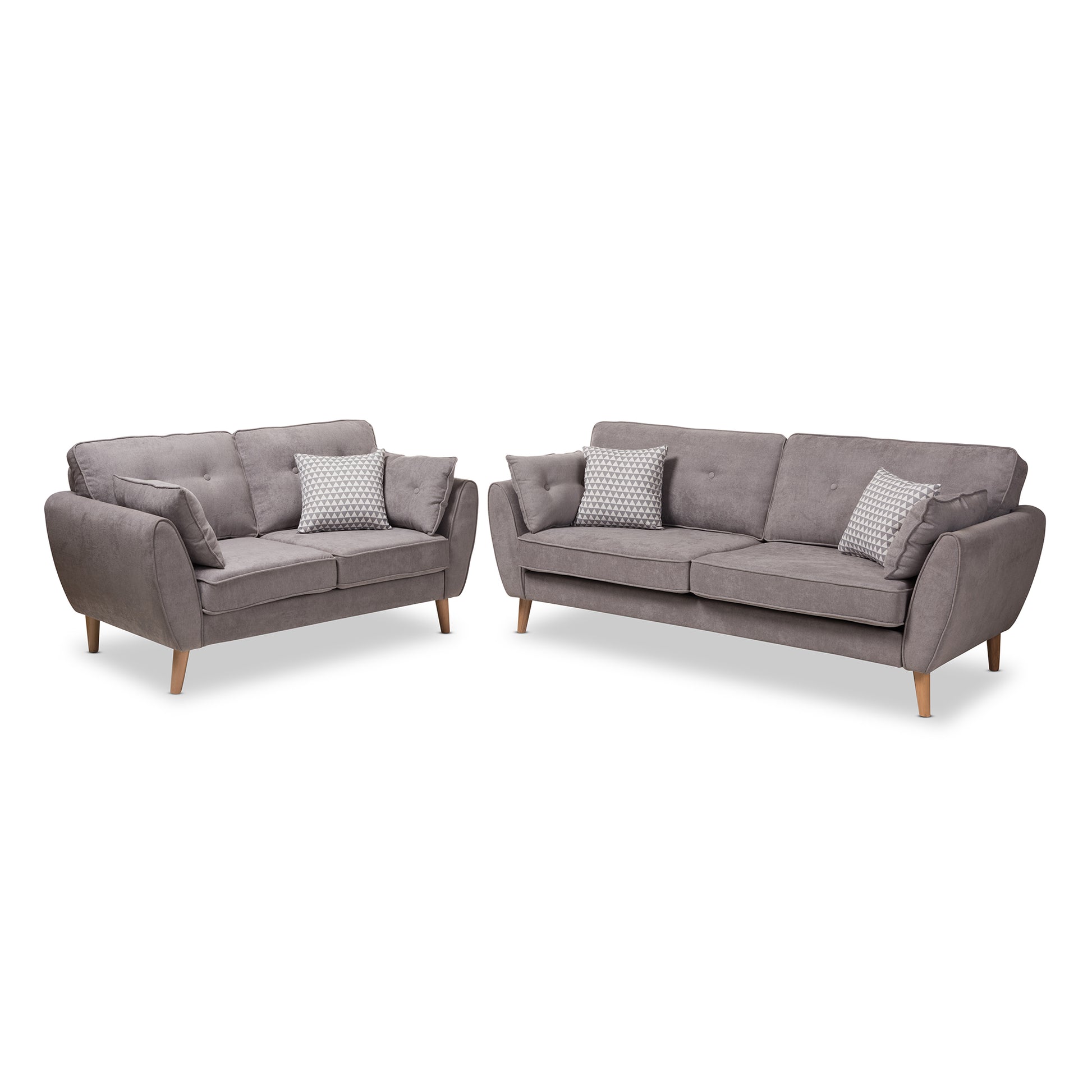 Baxton Studio Miranda Mid-Century Modern Light Grey Fabric Upholstered 2-Piece Living Room Set | Sofas | Modishstore