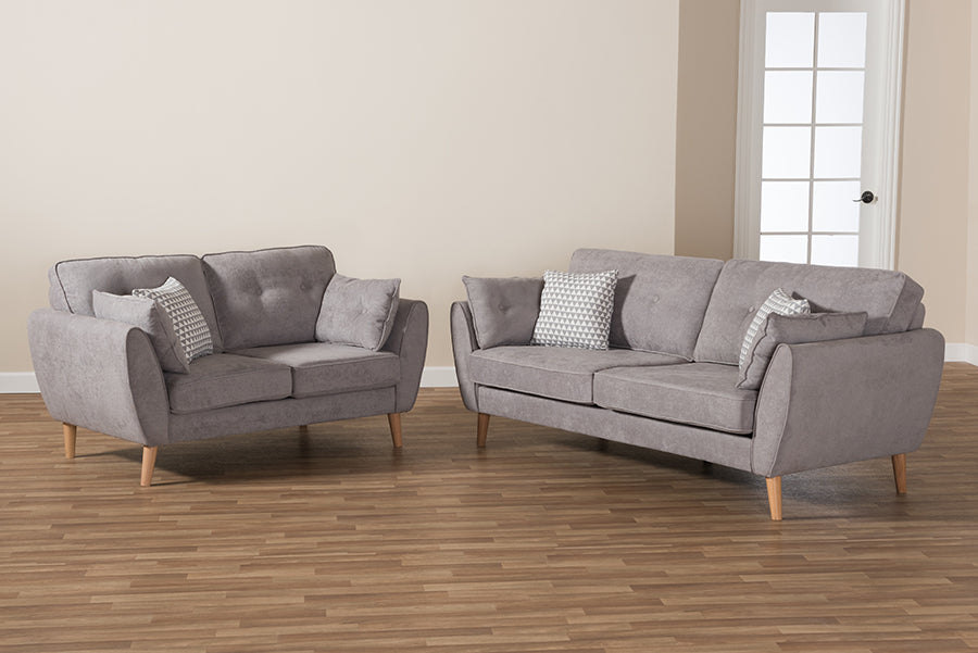 Baxton Studio Miranda Mid-Century Modern Light Grey Fabric Upholstered 2-Piece Living Room Set | Sofas | Modishstore - 3