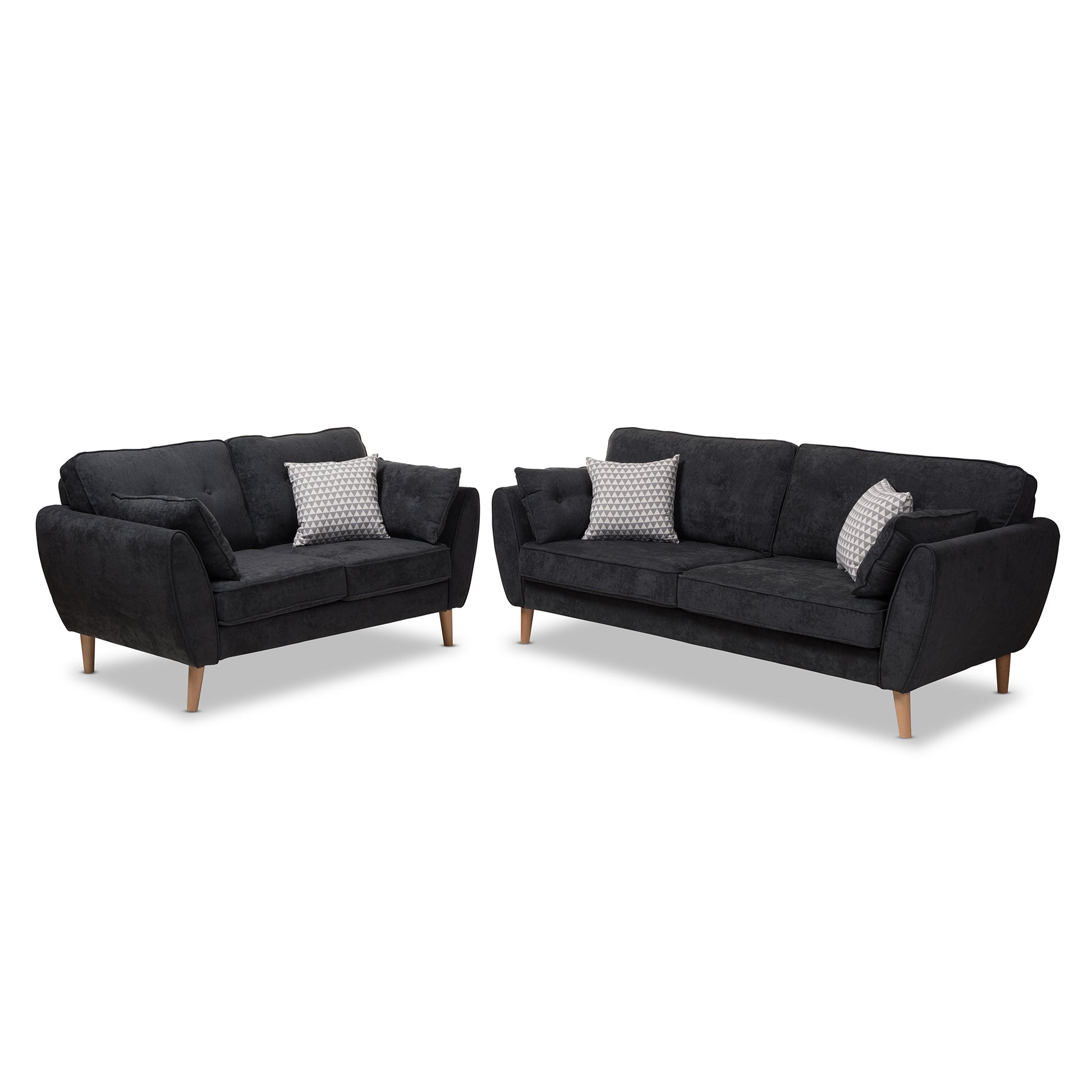 Baxton Studio Miranda Mid-Century Modern Dark Grey Fabric Upholstered 2-Piece Living Room Set | Sofas | Modishstore