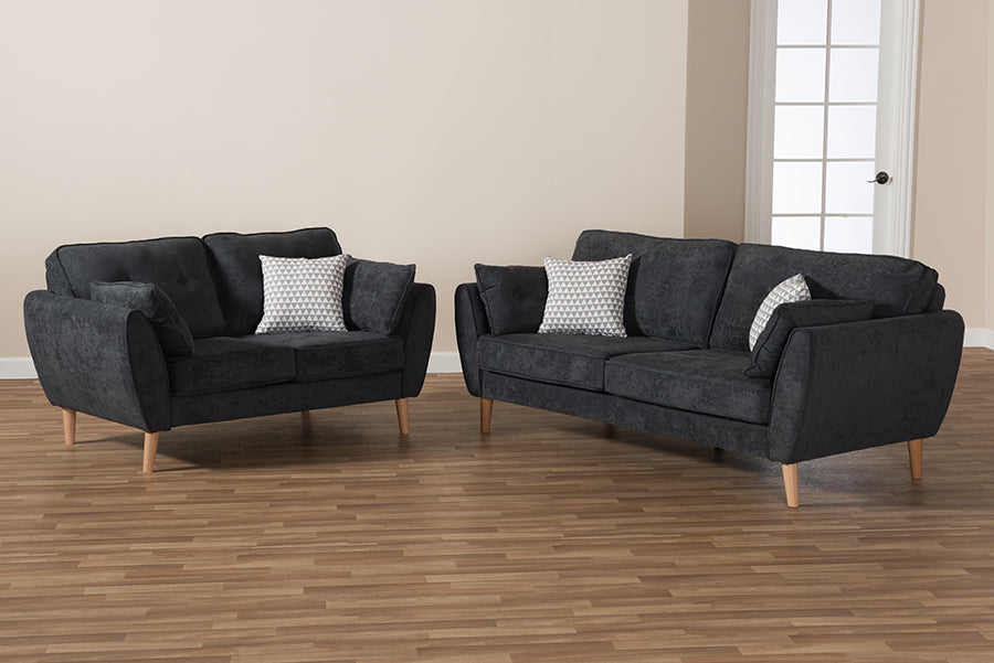Baxton Studio Miranda Mid-Century Modern Dark Grey Fabric Upholstered 2-Piece Living Room Set | Sofas | Modishstore - 3