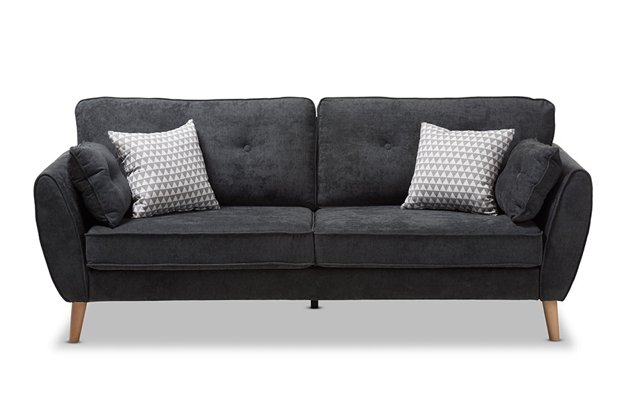 baxton studio miranda mid century modern dark grey fabric upholstered sofa | Modish Furniture Store-3