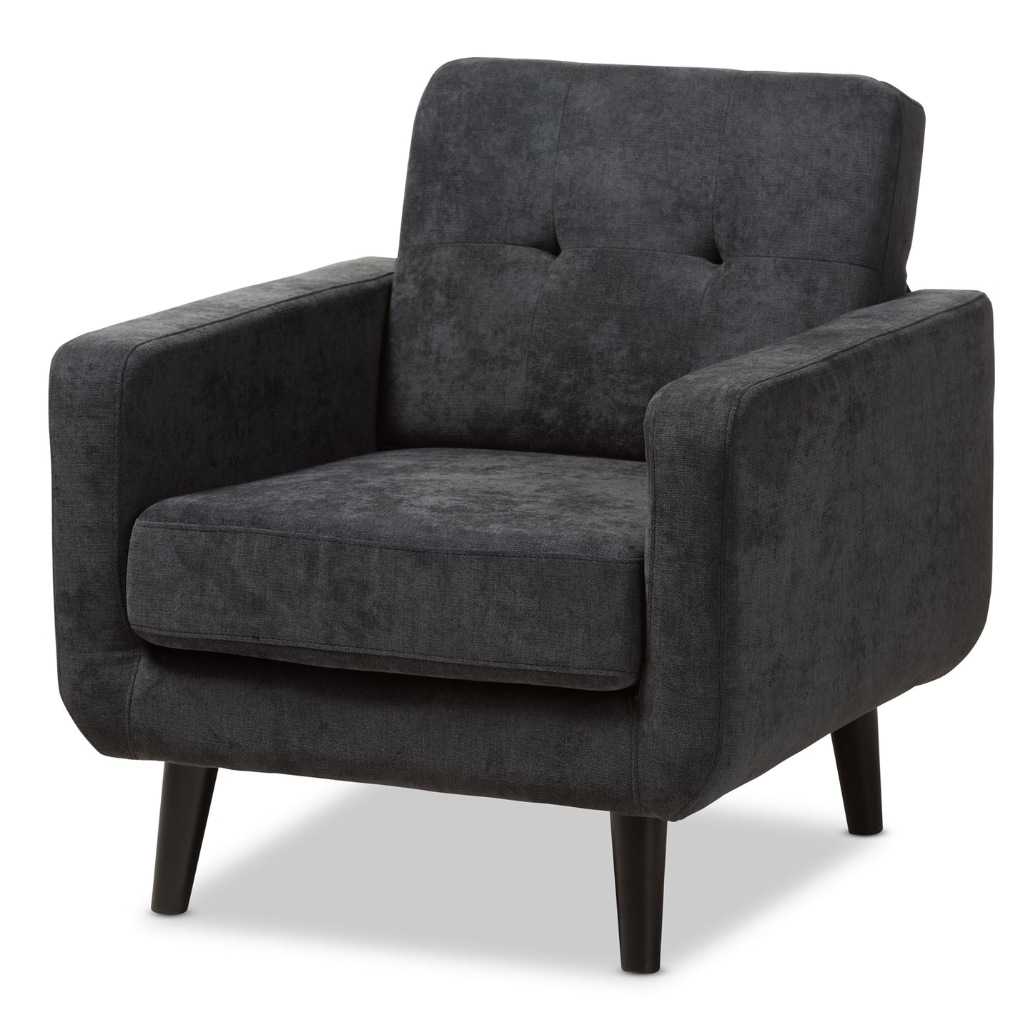 Baxton Studio Carina Mid-Century Modern Dark Grey Fabric Upholstered Lounge Chair | Lounge Chairs | Modishstore
