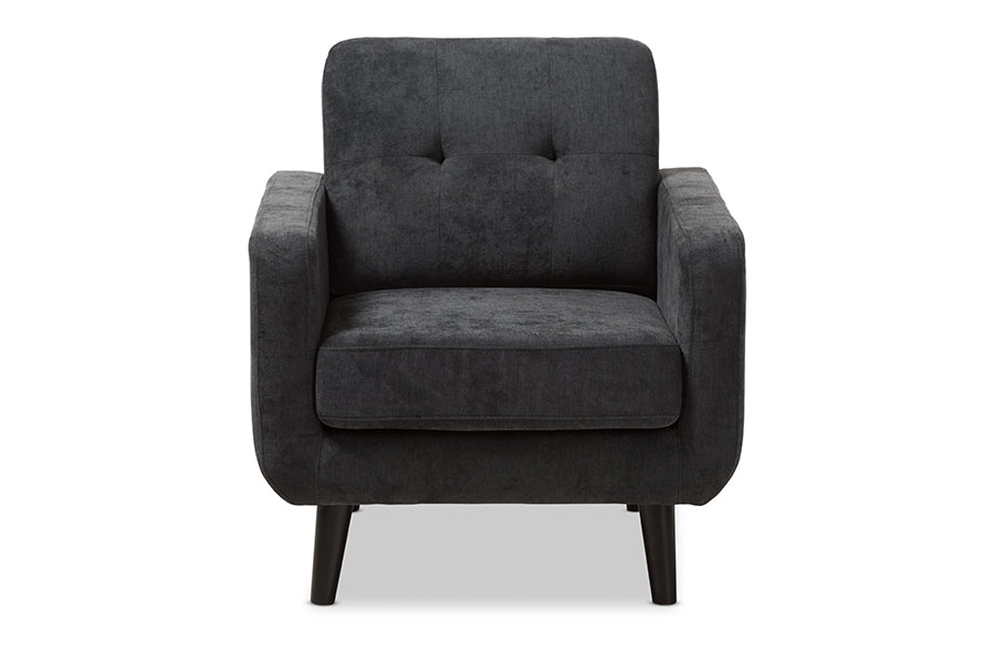 Baxton Studio Carina Mid-Century Modern Dark Grey Fabric Upholstered Lounge Chair | Lounge Chairs | Modishstore - 8