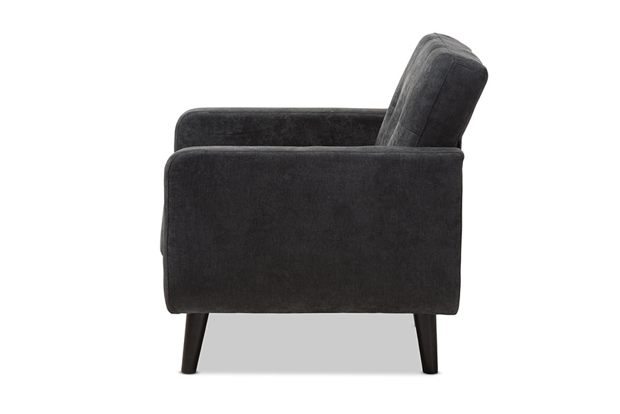 Baxton Studio Carina Mid-Century Modern Dark Grey Fabric Upholstered Lounge Chair | Lounge Chairs | Modishstore - 7