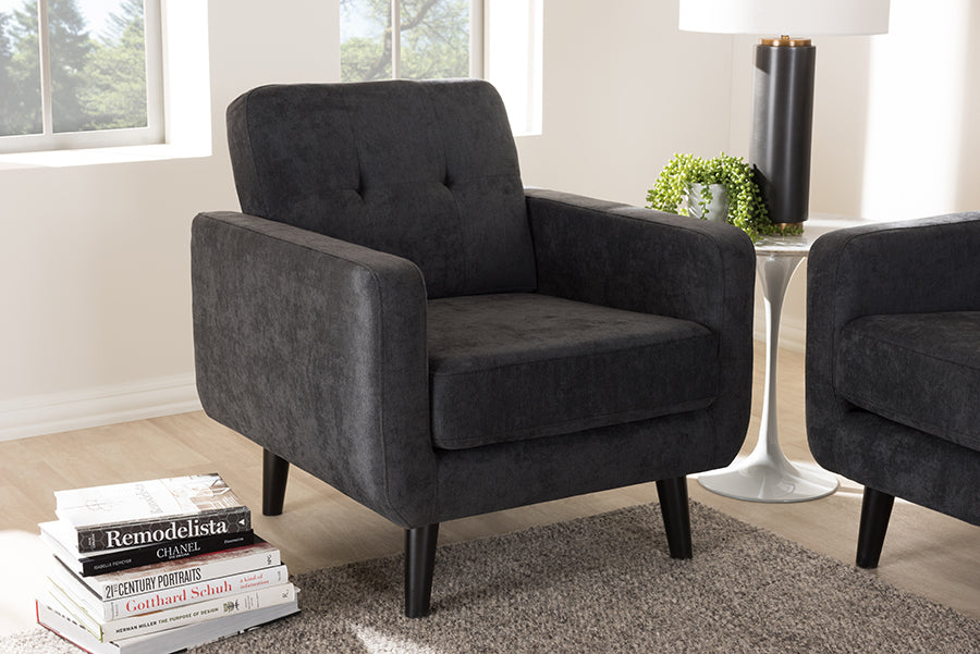 Baxton Studio Carina Mid-Century Modern Dark Grey Fabric Upholstered Lounge Chair | Lounge Chairs | Modishstore - 2