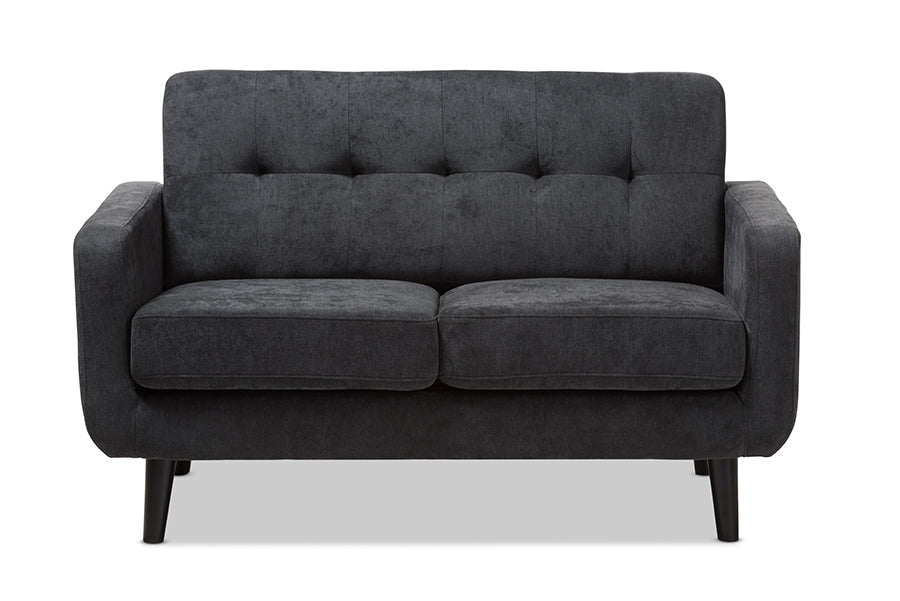 baxton studio carina mid century modern dark grey fabric upholstered sofa | Modish Furniture Store-3