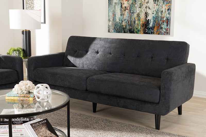 Baxton Studio Carina Mid-Century Modern Dark Grey Fabric Upholstered Sofa | Modishstore | Sofas
