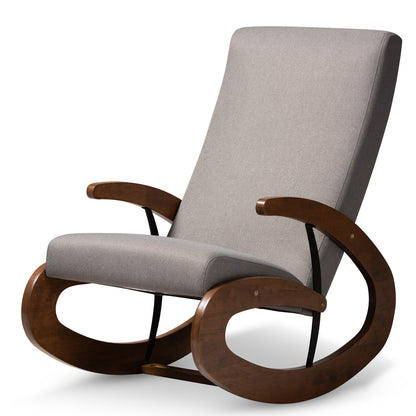 Baxton Studio Kaira Modern and Contemporary Gray Fabric Upholstered and Walnut-Finished Wood Rocking Chair | Rocking Chairs | Modishstore