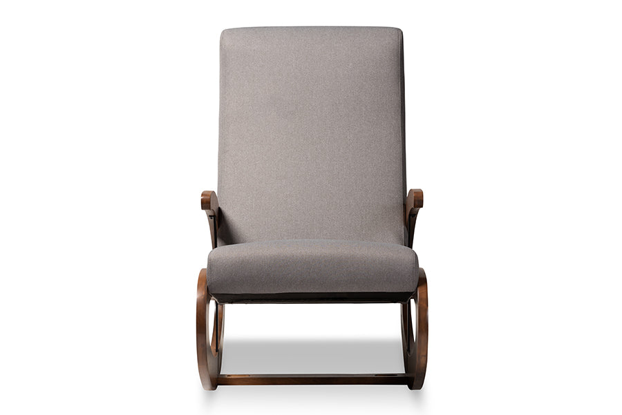Baxton Studio Kaira Modern and Contemporary Gray Fabric Upholstered and Walnut-Finished Wood Rocking Chair | Rocking Chairs | Modishstore - 8