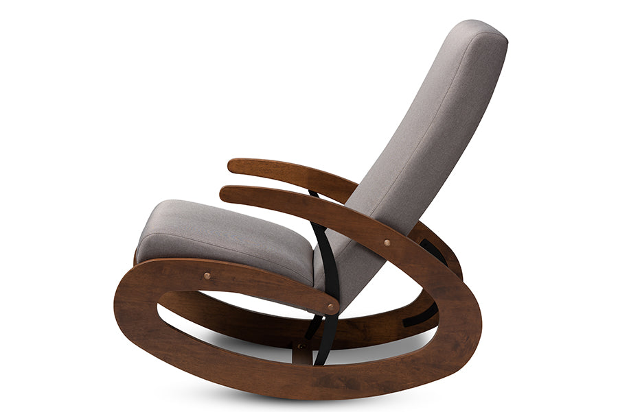 Baxton Studio Kaira Modern and Contemporary Gray Fabric Upholstered and Walnut-Finished Wood Rocking Chair | Rocking Chairs | Modishstore - 7