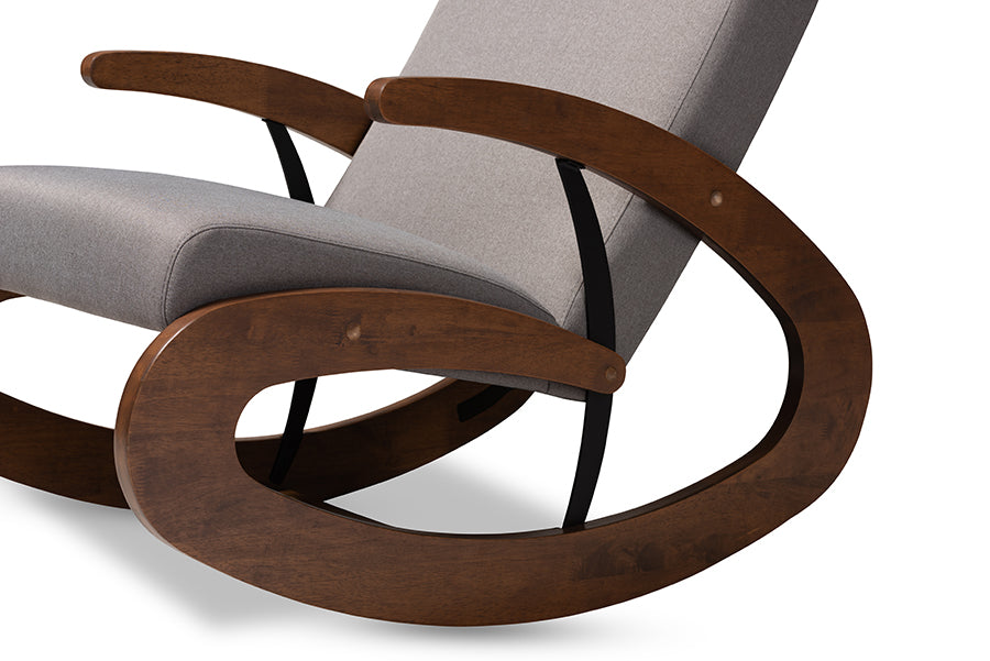 Baxton Studio Kaira Modern and Contemporary Gray Fabric Upholstered and Walnut-Finished Wood Rocking Chair | Rocking Chairs | Modishstore - 5