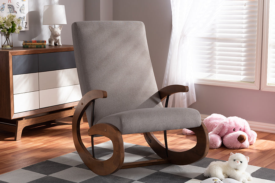 Baxton Studio Kaira Modern and Contemporary Gray Fabric Upholstered and Walnut-Finished Wood Rocking Chair | Rocking Chairs | Modishstore - 2