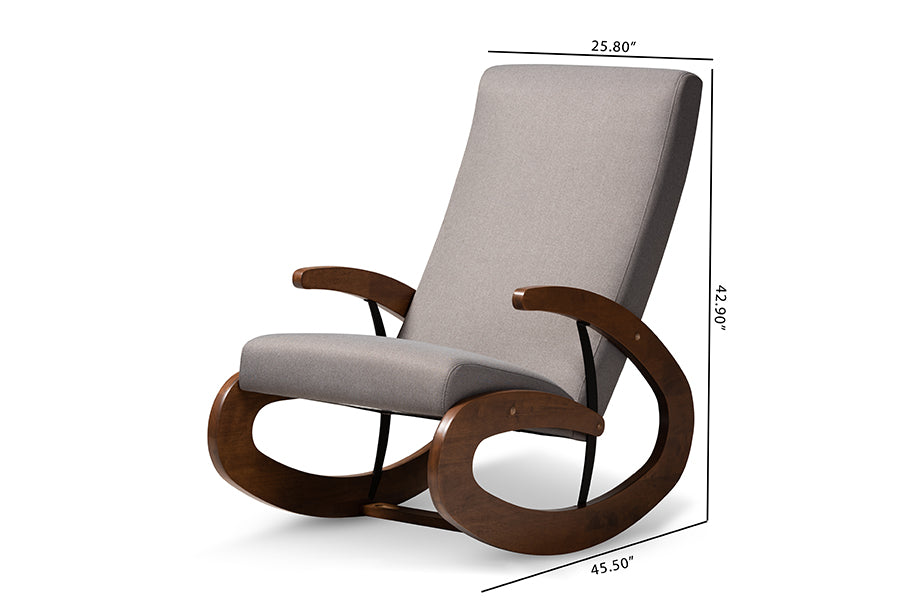 Baxton Studio Kaira Modern and Contemporary Gray Fabric Upholstered and Walnut-Finished Wood Rocking Chair | Rocking Chairs | Modishstore - 9