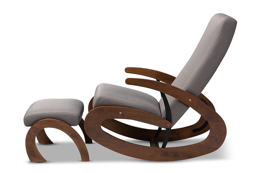 Baxton Studio Kaira Modern 2-Piece Gray Rocking Chair and Ottoman Set | Rocking Chairs | Modishstore - 5