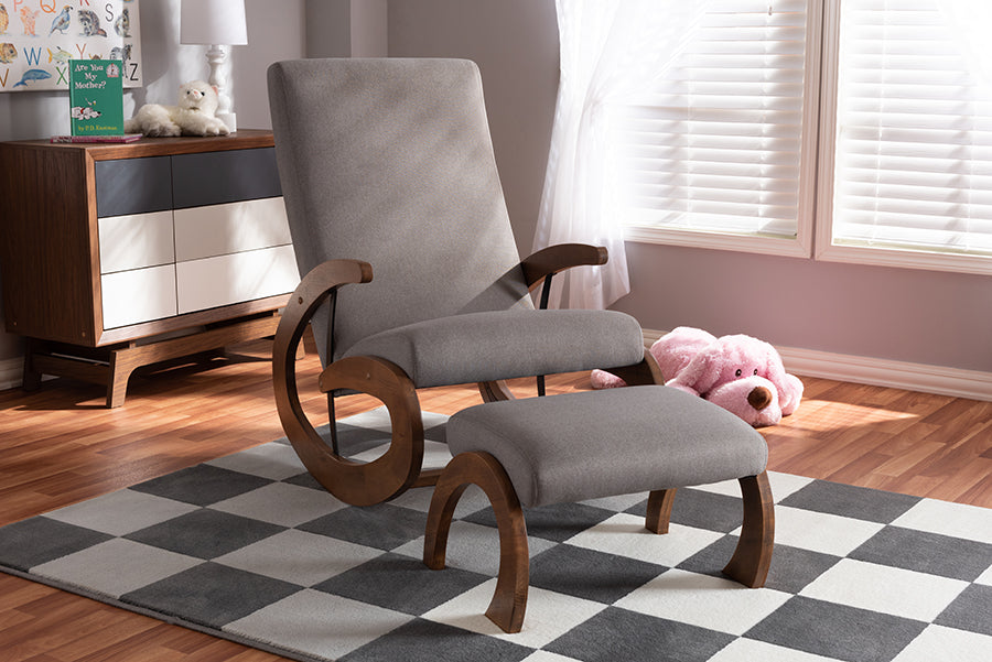 Baxton Studio Kaira Modern 2-Piece Gray Rocking Chair and Ottoman Set | Rocking Chairs | Modishstore - 2