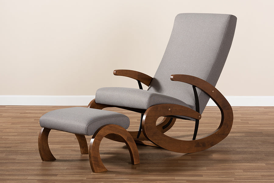 Baxton Studio Kaira Modern 2-Piece Gray Rocking Chair and Ottoman Set | Rocking Chairs | Modishstore - 3