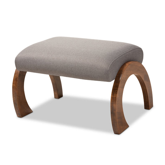 Baxton Studio Sandrine Modern and Contemporary Grey Fabric Upholstered Walnut Brown Finished Wood Ottoman | Stools | Modishstore