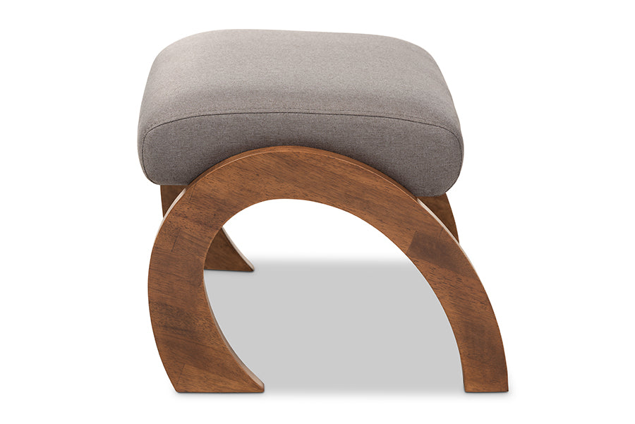 Baxton Studio Sandrine Modern and Contemporary Grey Fabric Upholstered Walnut Brown Finished Wood Ottoman | Stools | Modishstore - 5