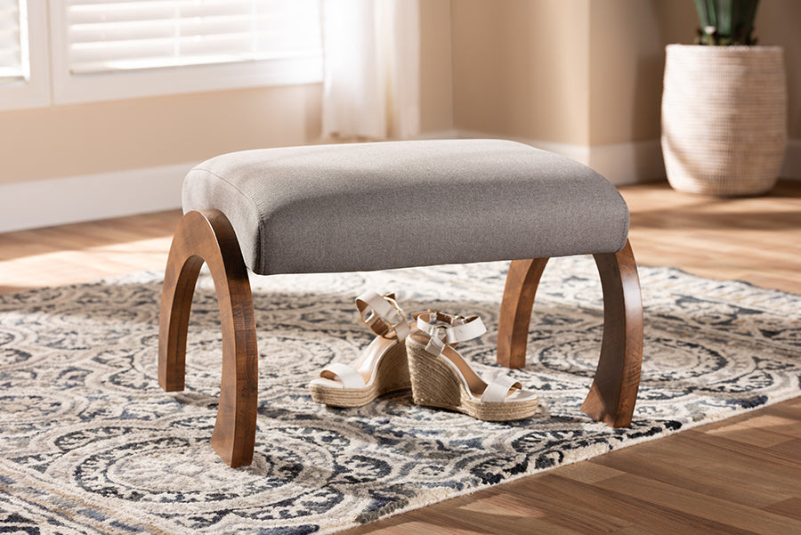 Baxton Studio Sandrine Modern and Contemporary Grey Fabric Upholstered Walnut Brown Finished Wood Ottoman | Stools | Modishstore - 2