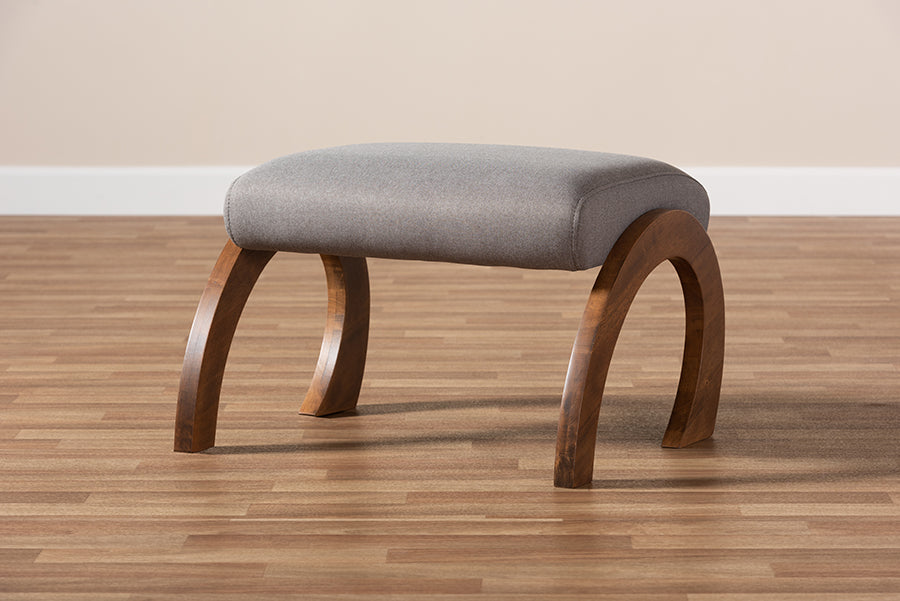 Baxton Studio Sandrine Modern and Contemporary Grey Fabric Upholstered Walnut Brown Finished Wood Ottoman | Stools | Modishstore - 3